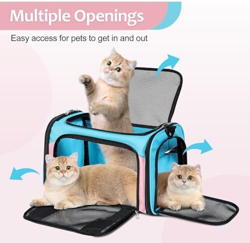 Cat Dog Carrier Up to 15 Lbs TSA Airline Approved Pet Carrier for Small Medium Cats Puppies Dog Carriers for Small Dogs Collapsible Soft Sided Cat Travel Carrier - Blue&Pink 17"x11"x11" - Image 4