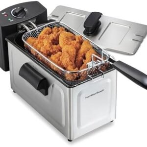 Hamilton Beach 35032 Professional Style Electric Deep Fryer, Frying Basket with Hooks, 1500 Watts, 3 Liters, Stainless Steel