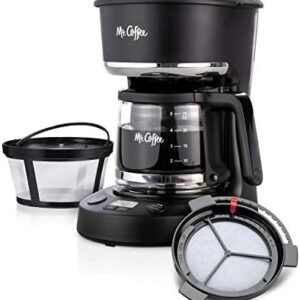 Mr. Coffee Programmable Coffee Maker, 5 Cups with Auto Pause, Glass Carafe, Compact Design, Black