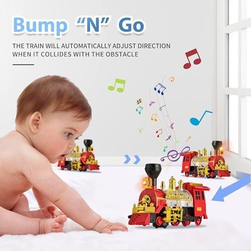 Christmas Train for Toddlers, Bump & Go Steam Train Toy Locomotive Electric Engine with Smoke, Light & Sound, Toddler Toy Trucks for Boys, Ideal for Ages 3 and Up Children Kids - Image 2