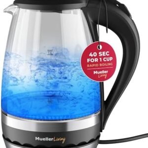 MuellerLiving Glass Kettle 1.5L 1500W LED Light Electric Tea Kettle Automatic Shut-Off with SpeedBoil Tech and Boil-Dry Protection