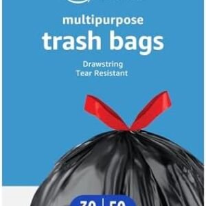 Amazon Basics Multipurpose Drawstring Trash Bags, 30 Gallon, 50 Count (Previously Solimo)