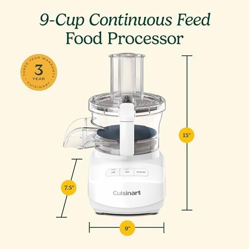 Cuisinart 9-Cup Continuous Feed Food Processor with Fine and Medium Reversible Shredding and Slicing Disc, Universal Blade, Continuous-Feed Attachment, and In-Bowl Storage (White) - Image 7