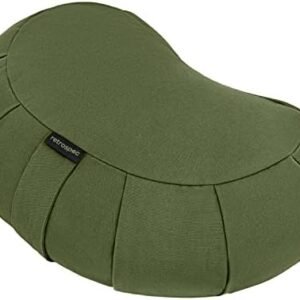 Retrospec Sedona Zafu Meditation Cushion Filled w/Buckwheat Hulls - Yoga Pillow for Meditation Practices - Machine Washable 100% Cotton Cover & Durable Carry Handle; Crescent, Basil