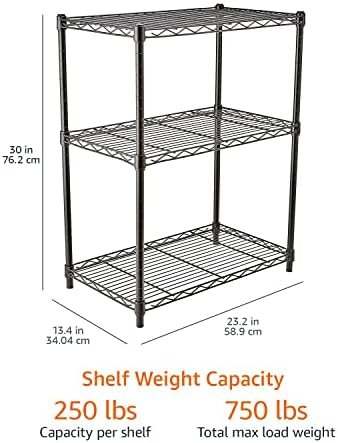 Amazon Basics 3-Shelf Adjustable Heavy Duty Steel Wire Rack Storage Shelving Organizer for Kitchen, Garage, 23.2" L x 13.4" W x 30" H, Black - Image 5