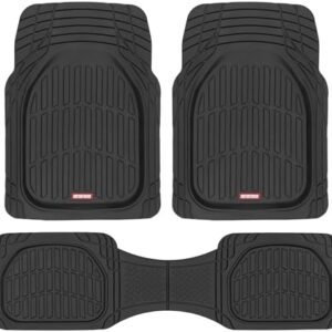 Motor Trend FlexTough Floor Mats for Cars, Deep Dish All-Weather Mats, Waterproof Trim-To Fit Automotive Floor Mats for Cars Trucks SUV, Universal Floor Liner Car Accessories, Black, Full Set