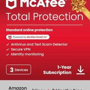 McAfee Total Protection 3-Device 2025 Ready |15 Month Subscription |Security Software Includes Antivirus, Secure VPN, Password Manager, Identity Monitoring | Download