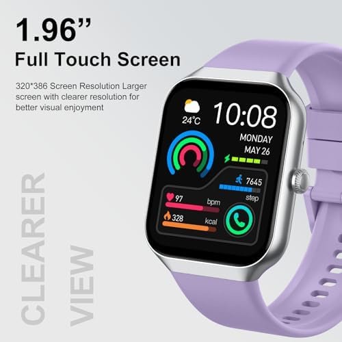 Smart Watch for Men Women (Answer/Make Call), 1.96" HD Smartwatch with Heart Rate/Sleep Monitor/Pedometer/Calories, 113+ Sports Fitness Watch, IP68 Waterproof Activity Tracker for Android iOS-Purple - Image 2