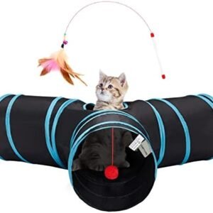 Tempcore Pet Cat Tunnel Tube Toys 3 Way Collapsible, Tunnels for Indoor Cats，Kitty Bored Peek Hole Toy Ball Cat, Puppy, Kitty, Kitten, Rabbit
