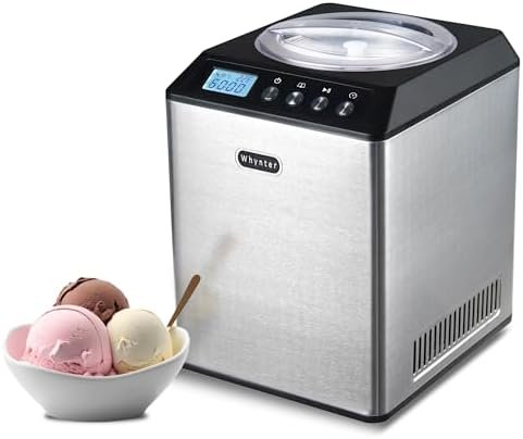 Whynter Ice Cream Maker Machine Automatic 2.1 Qt. upright with Built-in Compressor, LCD Digital Display & Timer, No Pre-Freezing, ICM-201SB, Stainless Steel