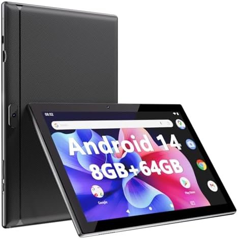 Tablet Android 14, Tablets 10 inch 8GB RAM+ 64GB ROM+ 1TB Expandable Tablet PC, 1280 * 800 IPS Screen, Dual Camera, Powerful Processor, 6000mAh Battery, Bluetooth,WiFi, Google Certified Tablet