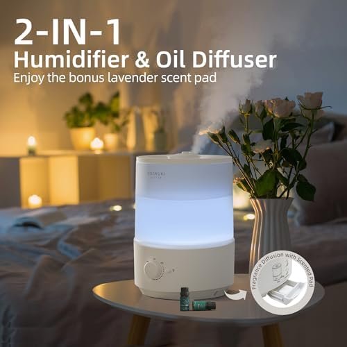 ASAKUKI Humidifiers for Bedroom, 3L Top Fill Cool Mist Humidifiers for Baby Nursery & Plants, 3-IN-1 Quiet Air Humidifier, Oil Diffuser & Night Light for Large Room Home, Auto Shut-off, BPA-Free, 30H - Image 4