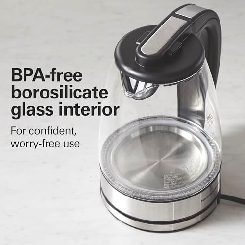 Hamilton Beach 1.7L Electric Kettle, Water Boiler & Heater, LED Indicator, Built-In Mesh Filter, Auto-Shutoff & Boil-Dry Protection, Cordless Serving, Clear Glass (40864) - Image 3