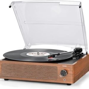 Vinyl Record Player with Speakers Vintage Turntable for Vinyl Records Belt-Driven Turntable Support 3-Speed Bluetooth Playback Headphone AUX RCA Line LP Vinyl Players for Sound Enjoyment Retro Brown