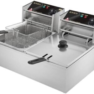 ROVSUN 22.8QT Electric Deep Fryer w/ 2 Baskets & Lids, 21.8L Stainless Steel Commercial Double Fryer, Countertop Kitchen Frying Machine w/Temperature Control, French Fries Donuts 5000W