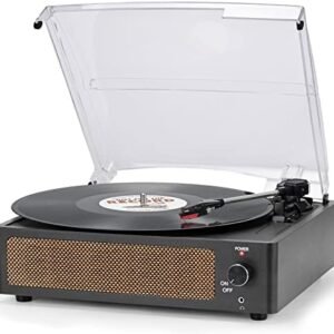 Vinyl Record Player with Speakers Vintage Turntable for Vinyl Records Belt-Driven Turntable Support 3-Speed, Wireless Playback, Headphone, AUX-in, RCA Line LP Vinyl Players for Sound Enjoyment Black
