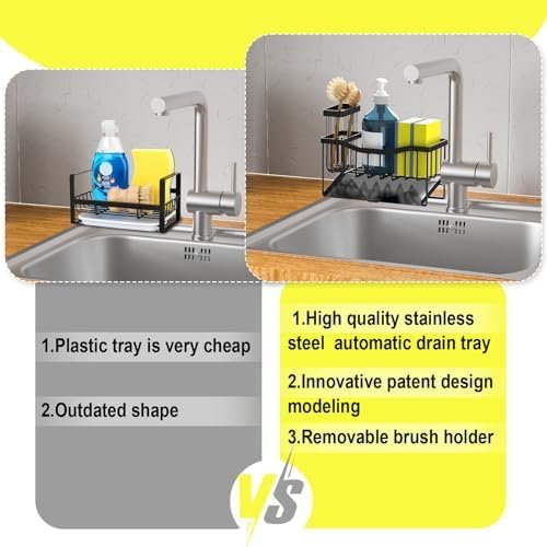 Maifan Sink Caddy Sponge Holder for Kitchen Sink with Brush Holder and Stainless Steel Self Drain Tray, Rustproof Kitchen Sink Organizer for Sponge, Soap Dispenser Storage Kitchen Accessories - Image 4