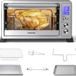 TOSHIBA AC25CEW-SS Large 6-Slice Convection Toaster Oven Countertop, 10-In-One with Toast, Pizza and Rotisserie, 1500W, Stainless Steel, Includes 6 Accessories