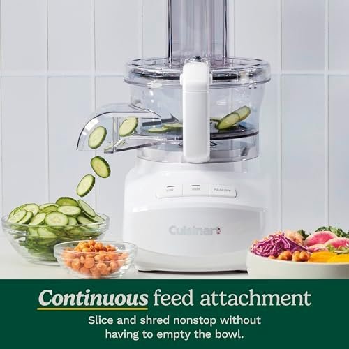 Cuisinart 9-Cup Continuous Feed Food Processor with Fine and Medium Reversible Shredding and Slicing Disc, Universal Blade, Continuous-Feed Attachment, and In-Bowl Storage (White) - Image 2