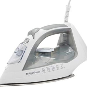 Amazon Basics Steam Iron For Clothes, Handheld Steamer, Steel Soleplate, 1700-Watt, Gray, 1.62ft