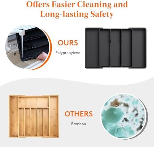 Lifewit Utensil Organizer for Kitchen Drawers, Expandable Cooking Utensil Tray, Adjustable Cutlery Silverware Flatware Holder, Plastic Kitchen Spatula Tools and Gadgets Storage Divider, Large, Black - Image 5