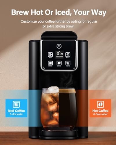 SHARDOR Single Serve Coffee Maker 2.0, Hot and Iced Coffee Machine for K-Cup Pods & Ground Coffee, 6 to 14 oz Brew Sizes, 50 oz Removable Water Tank, Bold Brew Setting, Stainless Steel, Black - Image 2