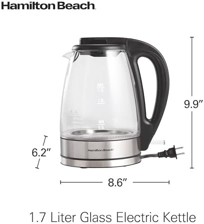 Hamilton Beach 1.7L Electric Kettle, Water Boiler & Heater, LED Indicator, Built-In Mesh Filter, Auto-Shutoff & Boil-Dry Protection, Cordless Serving, Clear Glass (40864) - Image 8