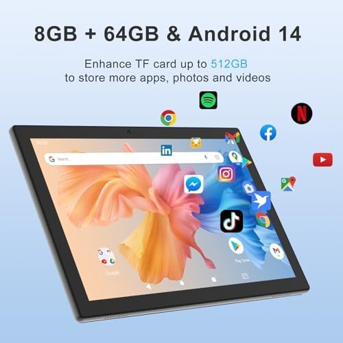 Tablet Android 14, Tablets 10 inch 8GB RAM+ 64GB ROM+ 1TB Expandable Tablet PC, 1280 * 800 IPS Screen, Dual Camera, Powerful Processor, 6000mAh Battery, Bluetooth,WiFi, Google Certified Tablet - Image 2