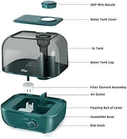 Bear Humidifiers for Bedroom Large Room Home, 5L Cool Mist Top Fill Humidifiers, Quiet Air Humidifier for Baby Nursery & Plants, Lasts Up to 35 Hours, Auto Shut-Off - Image 8