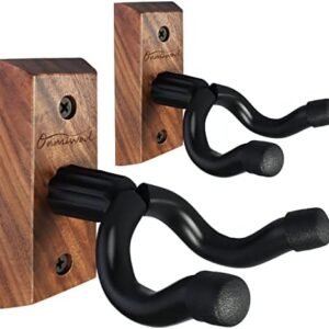 Guitar Wall Mount 2 Pack, Black Walnut Wood Guitar Hanger, U-Shaped Guitar Wall Hanger Mount, Guitar Holder Hook Stand Wall for Acoustic, Electric Guitar, Banjo, Bass, for Guitar Player Men Boy