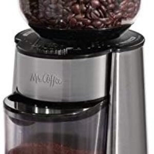 Mr. Coffee Automatic Burr Mill Coffee Grinder with 18 Custom Grinders, Silver