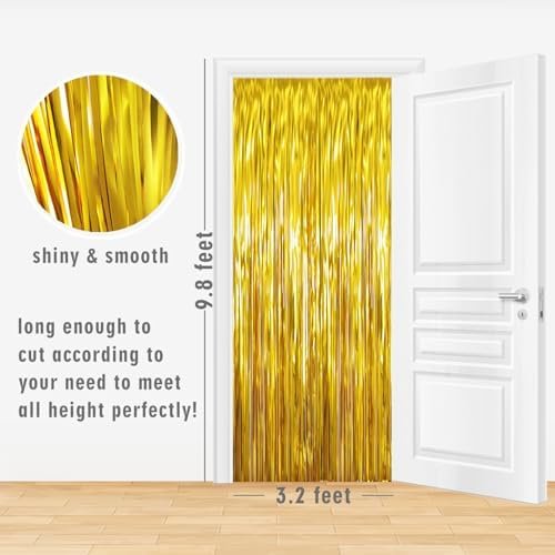 GOER 3.2 ft x 9.8 ft Metallic Tinsel Foil Fringe Curtains Party Photo Backdrop Party Streamers for Birthday,Graduation,New Year Eve Decorations Wedding Decor (1 Pack, Gold) - Image 3