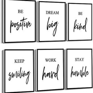 Inspirational Wall Art, Framed Motivational Canvas Wall Art Positive Quote for Living Room Bedroom Office, Stretched Ready to Hang (Set of 6, 8X10in, Framed)