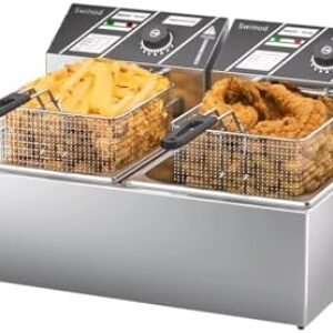 Commercial Deep Fryer with Baskets, 3000W 12.7QT/12L Thickened Stainless Steel Countertop Electric Oil Fryer, Large Capacity with Temperature Control, silver