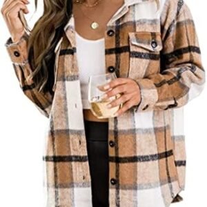 Trendy Queen Womens Flannel Shacket Casual Jacket Plaid Button Down Long Sleeve Shirt Fall Winter Outfits