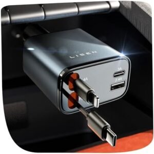 LISEN Retractable Car Charger 4 in 1 [69W USB C Car Charger Adapter] iPhone 16 Car Charger Fast Charging, Gift for Men Women, Car Accessories USBC Car Charger for iPhone 16 15 14 13 12 Android, Gray