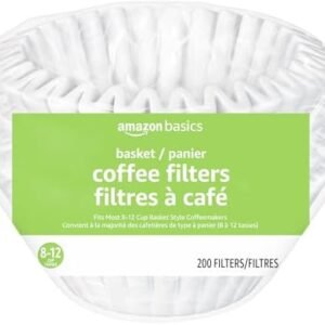 Amazon Basics Basket Coffee Filters for 8-12 Cup Coffee Makers, White, 200 Count