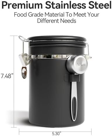 Veken Coffee Canister with Window, Airtight Stainless Steel Kitchen Food Storage Container, Date Tracker and Scoop for Grounds Coffee Bar Accessories, Beans, Tea, Flour, Cereal, Sugar, 22OZ, Black - Image 4