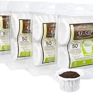 Perfect Pod EZ-Cup Disposable Paper Filters with Patented Lid Design for Reusable Coffee Pods 4-Pack (200 Filters)