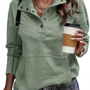 SHEWIN Womens Sweatshirt Casual Long Sleeve Lightweight Sweatshirts Button Loose Pullover Tops