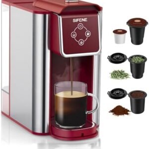 SIFENE Single Serve Coffee Machine, 3-in-1 Pod Coffee Maker for K-Pod Capsule, Ground Coffee, and Leaf Tea with 6-10 oz Cup Size, 50 oz Removable Water Reservoir, Red
