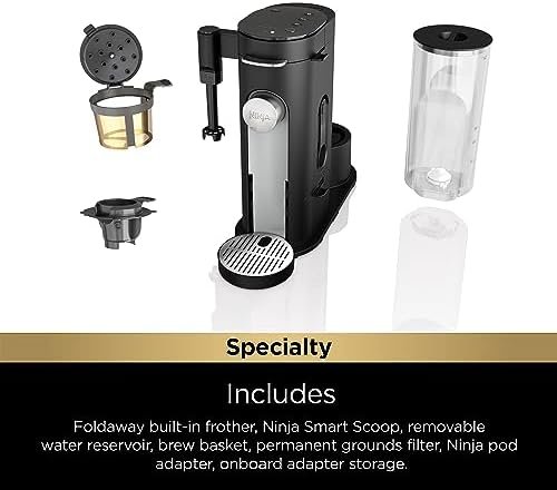 Ninja Pod & Grounds Specialty Single-Serve Coffee Maker, K-Cup Pod Compatible, Brews Grounds, Compact Design, Built-In Milk Frother, 56-oz. Reservoir, 6-oz. Cup to 24-oz. Mug Sizes, Black, PB051 - Image 7