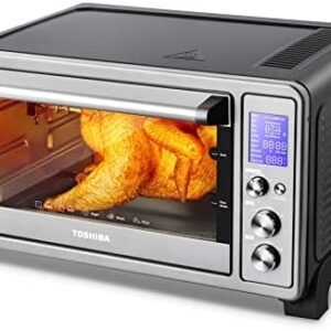 TOSHIBA AC25CEW-SS Large 6-Slice Convection Toaster Oven Countertop, 10-In-One with Toast, Pizza and Rotisserie, 1500W, Stainless Steel, Includes 6 Accessories