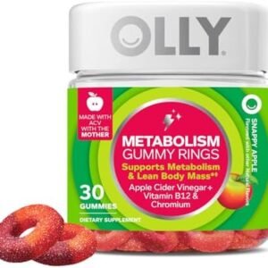 OLLY Metabolism Gummy Rings, Apple Cider Vinegar, Vitamin B12, Chromium, Energy and Digestive Health, Chewable Supplement, Apple Flavor - 30 Count