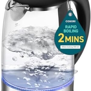 COSORI Electric Kettle, No Plastic Contact with Water, 1.7L/1500W, Stainless Steel Inner Lid & Filter, Tea Kettle For Coffee & Tea, Hot Water Kettle Teapot Boiler & Heater, Automatic Shut Off, Black