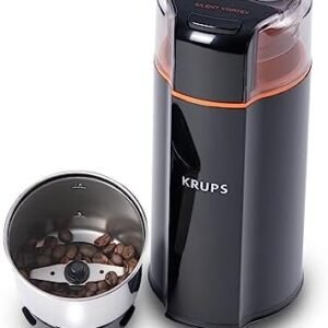KRUPS Silent Vortex Electric Coffee Grinder: 3 oz Capacity, 5x Quieter, 175W Motor for Coffee Beans, Spices & Herbs - Removable Dishwasher-Safe Bowl, 12-Cup Yield, Black