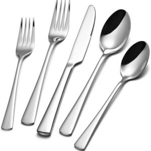 KINGSTONE Silverware Set for 8, 40-Piece Forged 18/10 Stainless Steel Flatware Set, Mirror Finish Cutlery Set Dishwasher Safe for Home, Restaurant, Wedding, Party