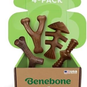 Benebone Medium 4-Pack Dog Chew Toys for Aggressive Chewers, Made in USA, 60lbs and Under