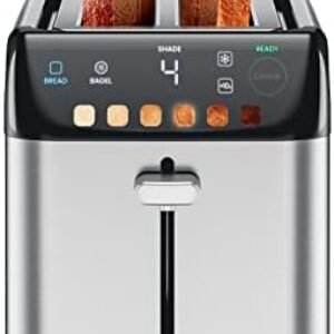 Chefman Smart Touch 4 Slice Digital Toaster, 6 Shade Settings, Stainless Steel Toaster 4 Slice with Extra-Wide Slots, Thick Bread Toaster and Bagel Toaster, +10, Defrost, Removable Crumb Tray