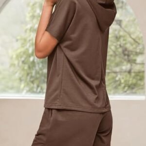 Dokotoo Women’s 2 Piece Outfits Summer Sweatsuit Short Sleeve Drawstring Hoodies and Lounge Sets With Pocket
